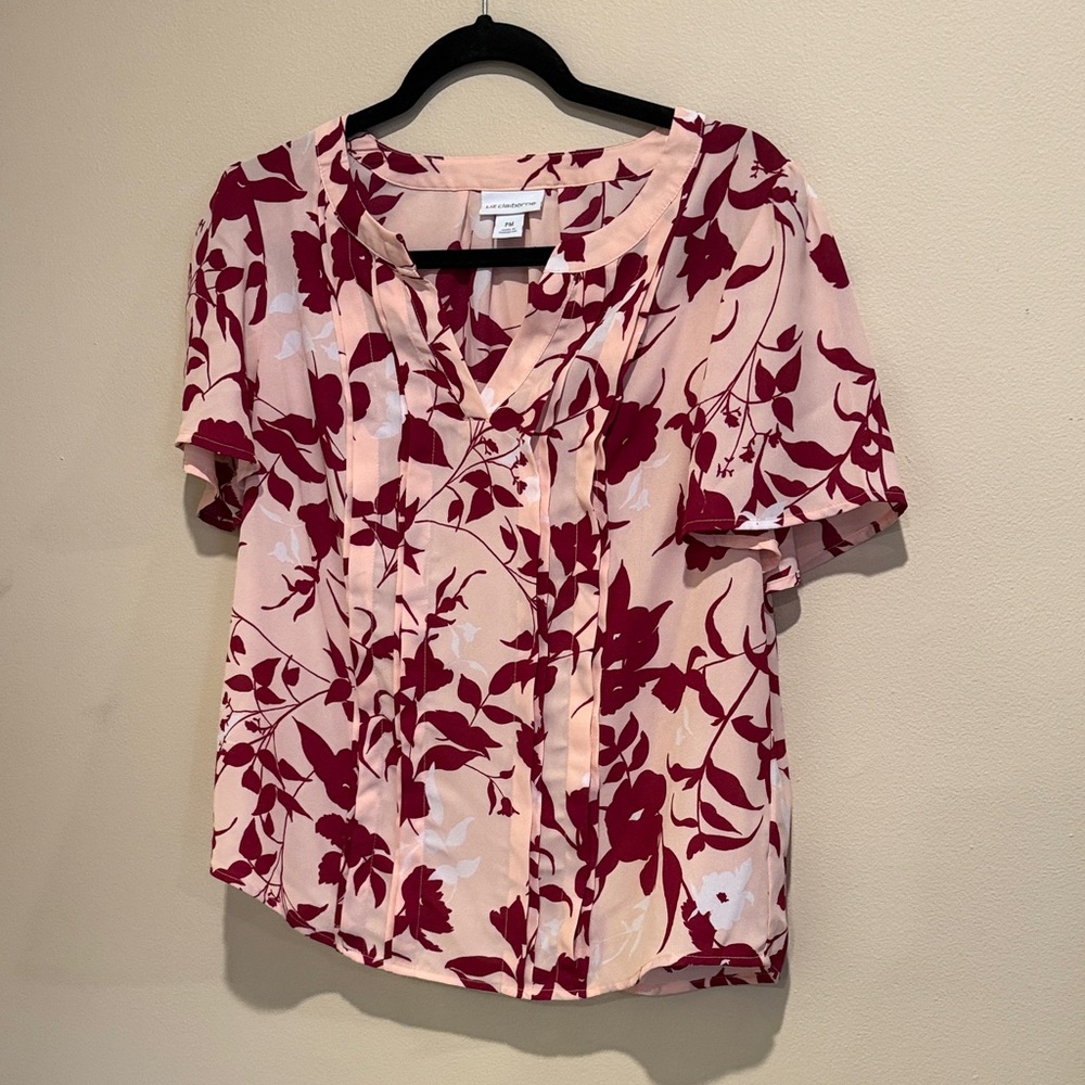 🩵Liz Claiborne Vibrant Pink Red Floral Stylish Vacation Ready Office Casual - Picture 3 of 6